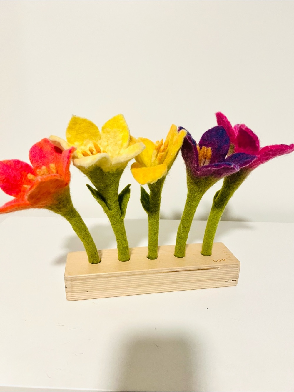 Felt Flower Stem Set in Pink, Orange, Yellow, Purple, and Green